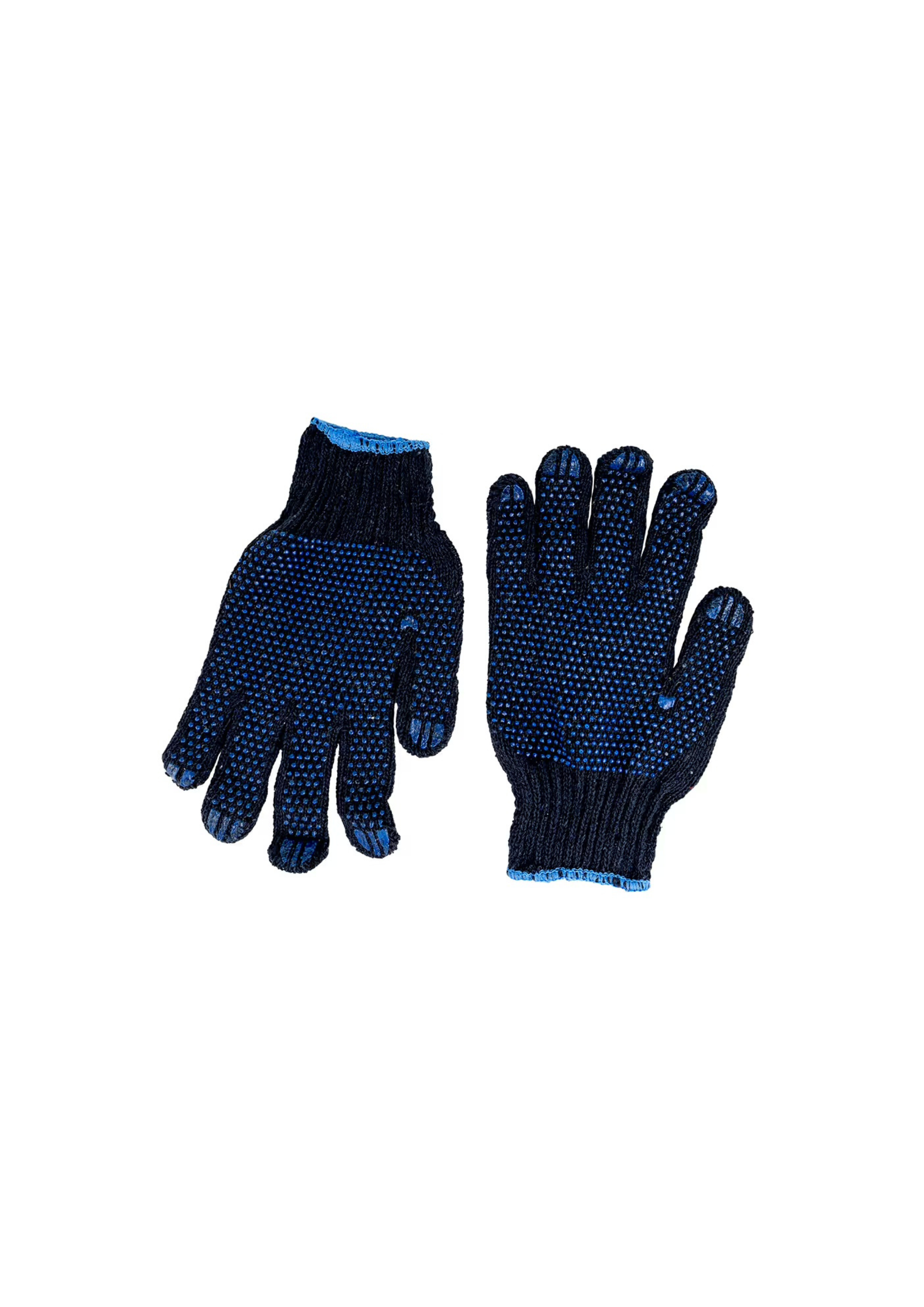 Blue Dotted Cotton Work Gloves (1 Dozen Pack), Anti-Slip PVC Grip Safety Gloves for Warehouse & Gardening