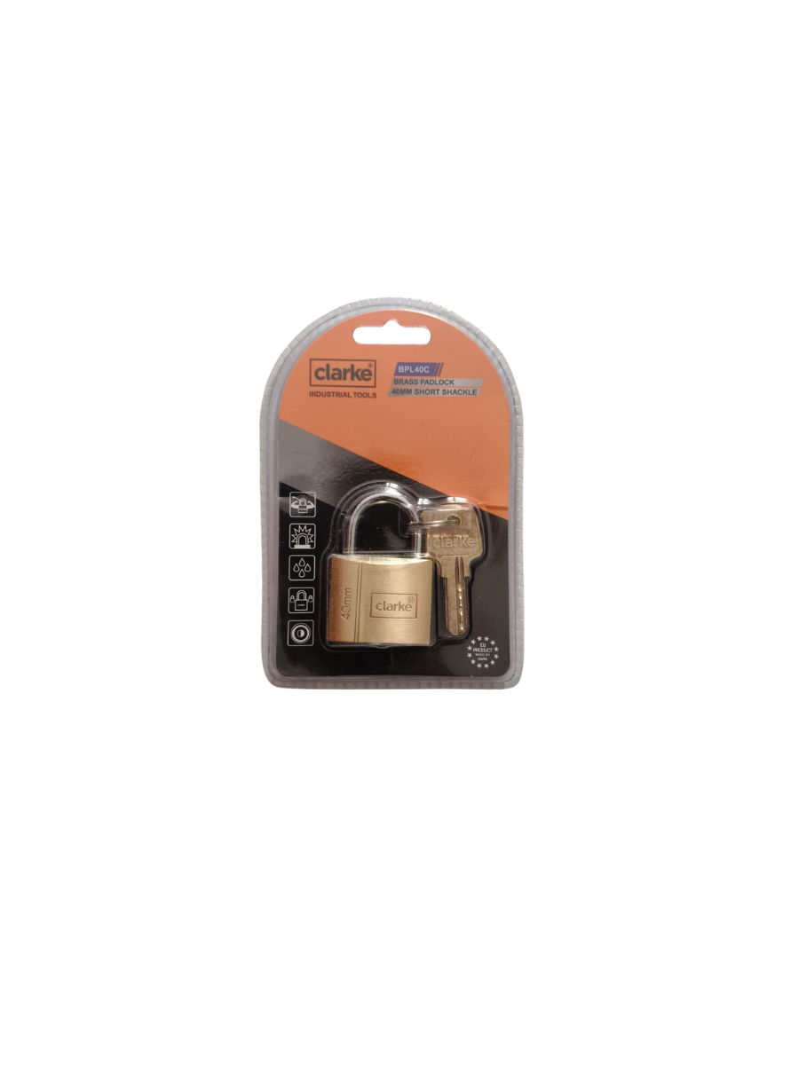 CLARKE BPL40C BRASS PADLOCK 40MM SHORT SHACKLE