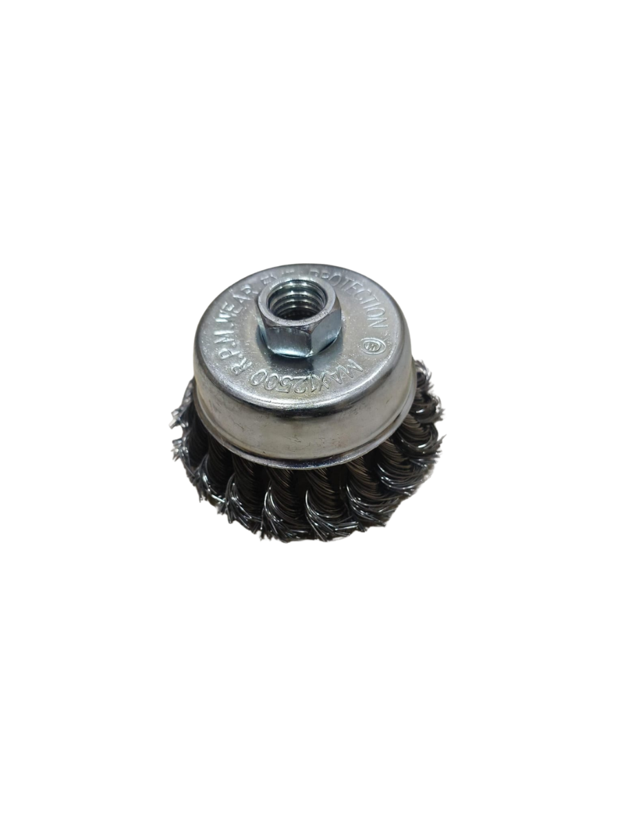 Twisted Cup Wire Brush 75mm M14 – Heavy‑Duty Knotted Steel Brush for Angle Grinders, Rust Removal & Surface Preparation