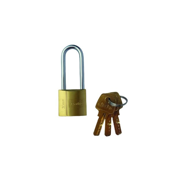 CLARKE BRASS PADLOCK 30MM LONG SHACKLE