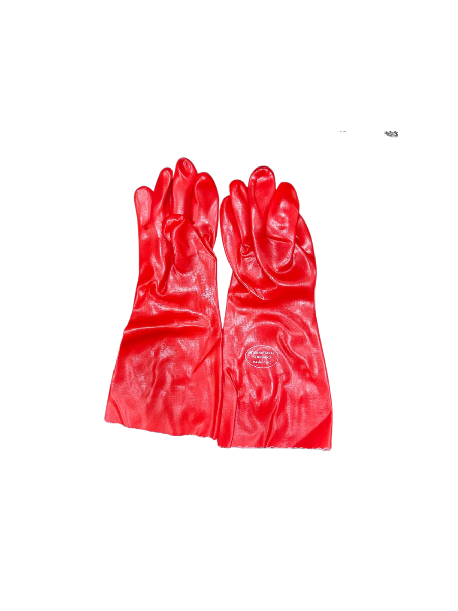 Heavy Duty Red Chemical Rubber Gloves 14", Acid & Alkali Resistant Industrial Safety Gloves