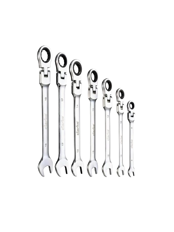CLARKE CRSSF7C COMB SPANNER SET RATCHET FLEXIBLE HEAD 8-19MM
