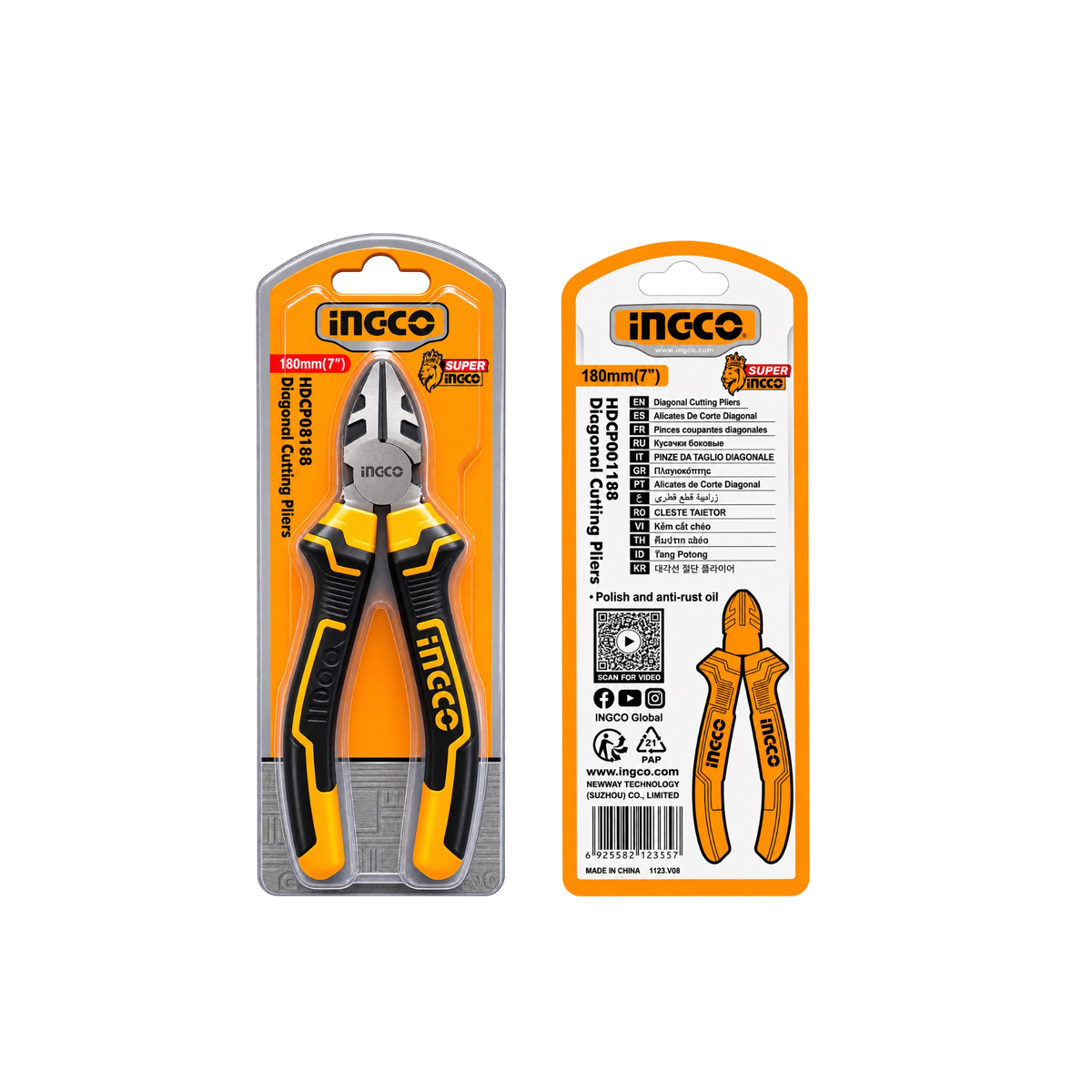 INGCO HDCP08188 7-inch 180mm diagonal cutting plier
