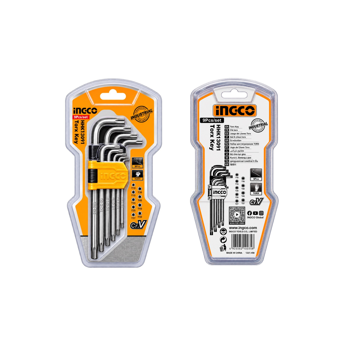 INGCO HHK13091 9-piece Torx key set T10-T50