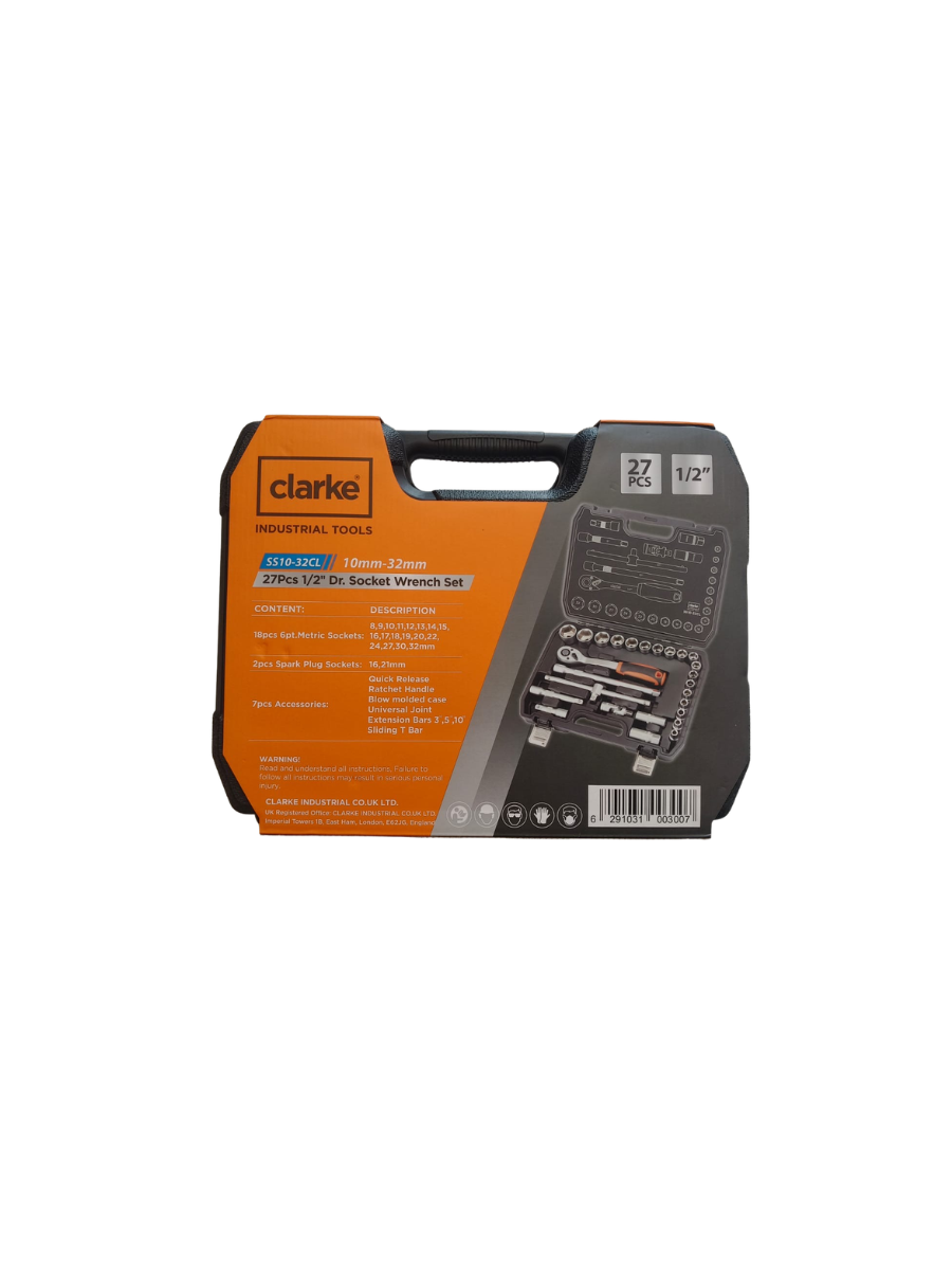 CLARKE SS10-32CL SOCKET SET 10MM - 32MM 1/2" DRV (27PC)