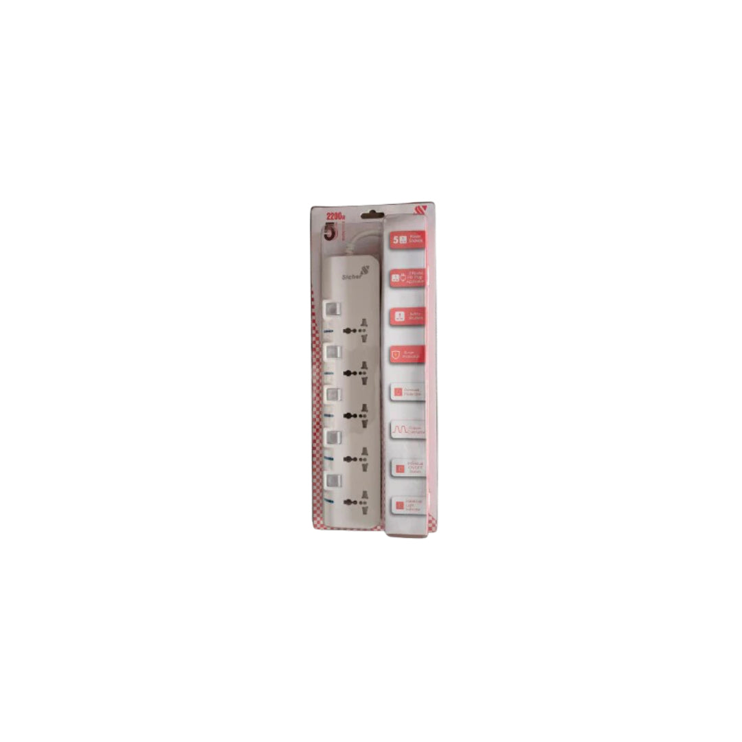 Sicher 5-Way Extension Socket 5m, Heavy Duty Power Strip with Surge Protection, 5 Meters