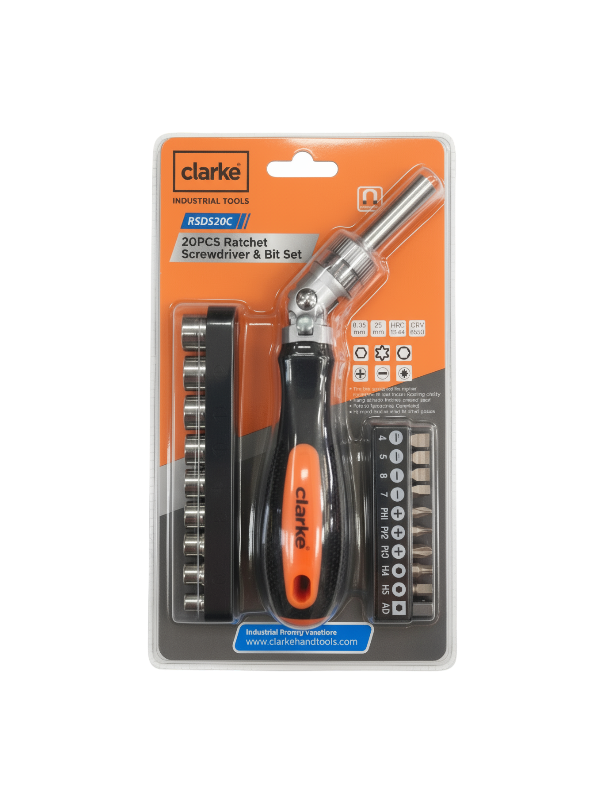 CLARKE RSDS20C RATCHET SCREW DRIVER & BIT SET 20 PC