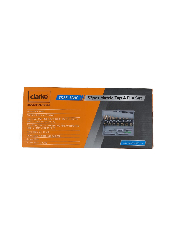 CLARKE  TAP & DIE SET 3MM - 12MM HSS (32 PCS) - TDS3-12HC